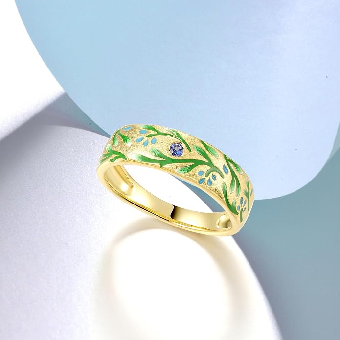 Santuzza 925 Sterling Silver Enamel Flower Pattern Ring for Women