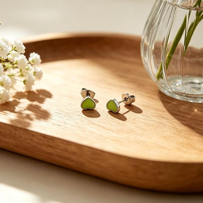 JMLOON 12 Pairs Enamel Flat Back Stud Earrings Surgical Stainless Steel Round Heart Star Square Hexagon Screw Back Stud Earrings