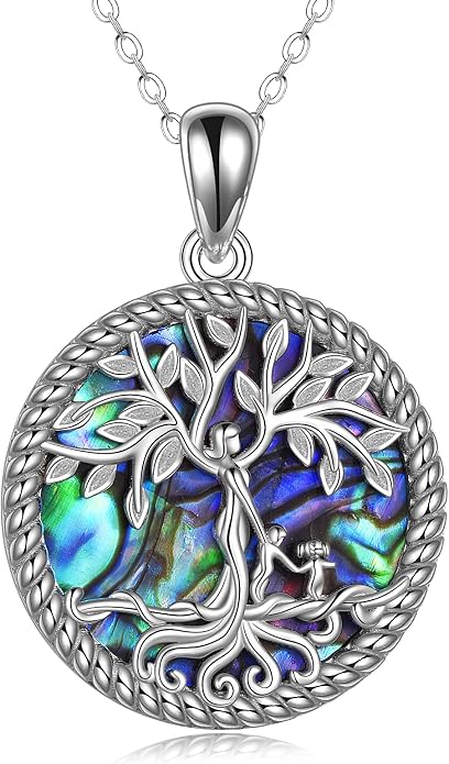ONEFINITY Tree of Life Necklace for Women Sterling Silver Abalone Shell Crystal Tree of Life Pendant Necklace Family Tree Jewelry for Mom Daughter Sister Girls Christmas Gifts