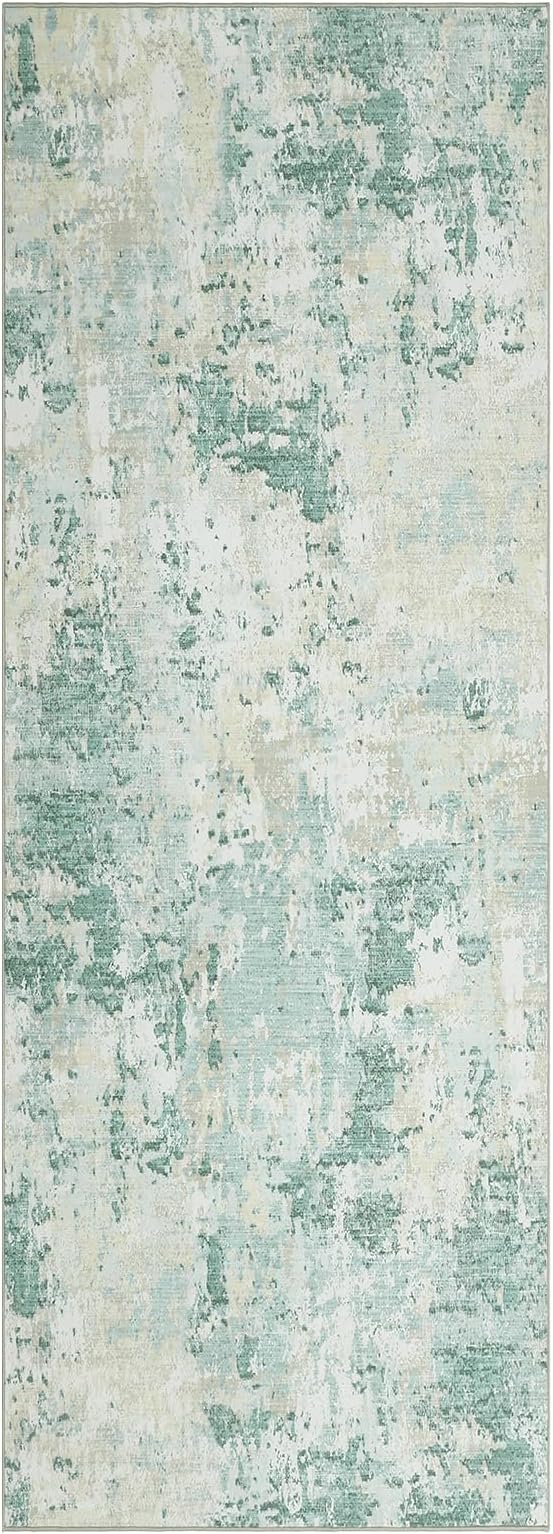 ROYHOME Modern Abstract 2x10 Runner Rug Washable Non Slip Stain Resistant Rug for Hallway Kitchen Bedroom Non Shedding Low Pile Indoor Floor Cover,Green