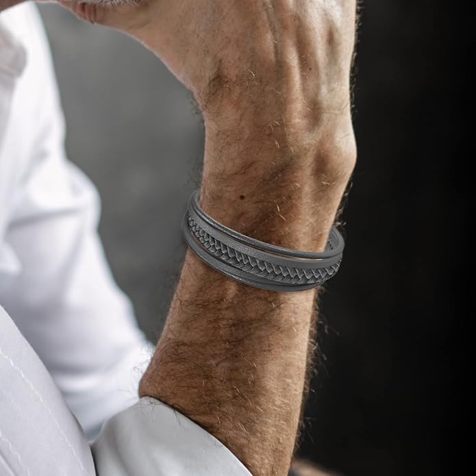 murtoo Mens Leather Bracelet with Clasp Cowhide Multi-Layer Braided Leather Mens Bracelet