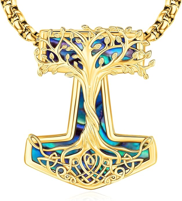 Eusense Viking Jewelry for Men Women Sterling Silver 925 Mjolnir Thors Hammer Pendant Celtic Cross Necklace Wolf Odin Raven Freya Goddess Norse Pagan Compass Vegvisir Yggdrasil Nordic Viking Necklaces Gifts