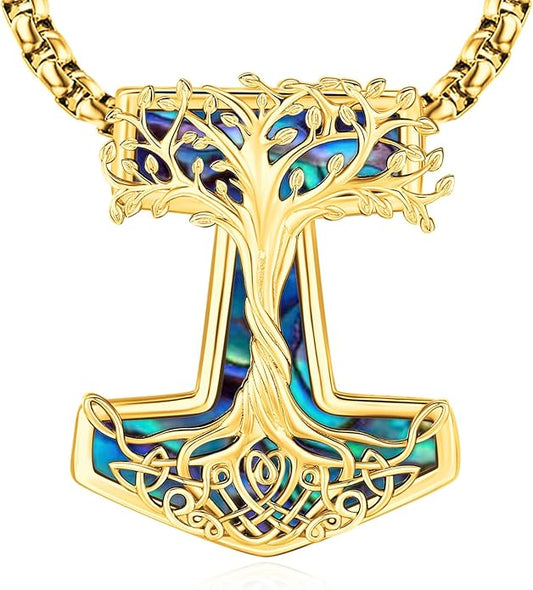 Eusense Viking Jewelry for Men Women Sterling Silver 925 Mjolnir Thors Hammer Pendant Celtic Cross Necklace Wolf Odin Raven Freya Goddess Norse Pagan Compass Vegvisir Yggdrasil Nordic Viking Necklaces Gifts