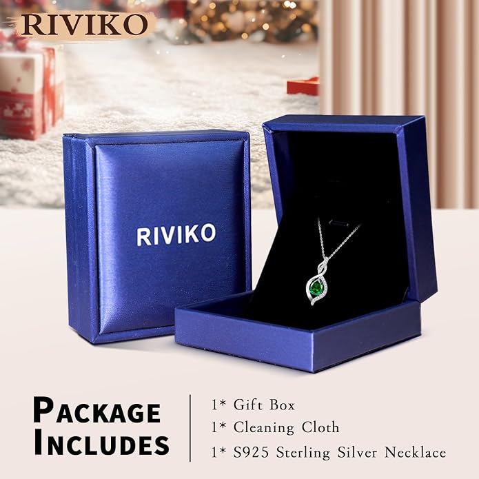 RIVIKO Valentines Day Gifts for Her-Infinity Birthstone Necklace for Women,925 Sterling Silver Teardrop Necklace, Womens Jewelry Birthday Gifts for Women Friend Her Mom Wife Lady