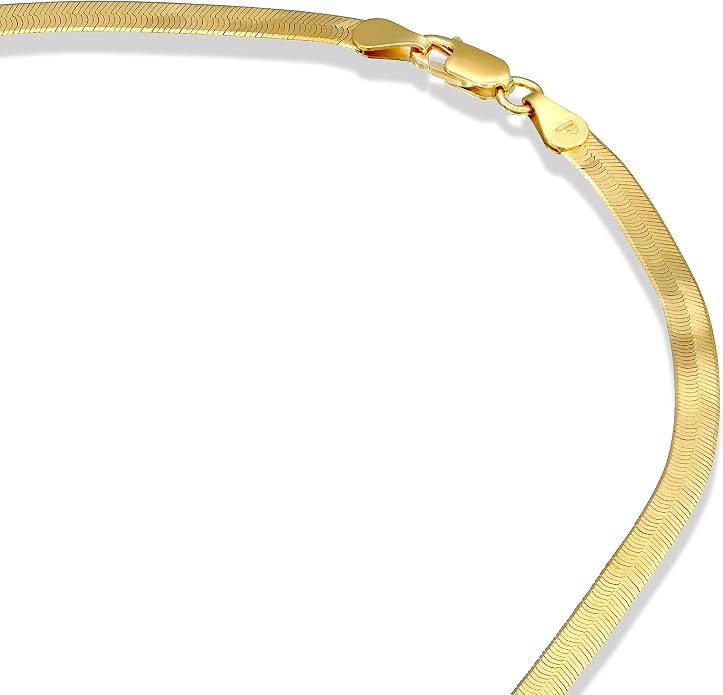 PAVOI 22K Gold Plated Chain Necklace For Women | Italian Solid 925 Sterling Silver Necklace for Men | Cuban Link, Rope, Snake & Rope Diamond-Cut Herringbone | Trendy Unisex Jewelry
