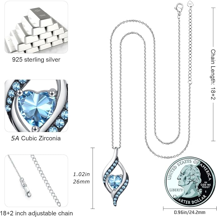 KiiKii Birthday Gifts for Women Birthstone Necklace Platinum Plated 925 Sterling Silver Forever Love Heart Pendant Meaningful Jewelry Gifts for Wife Mom
