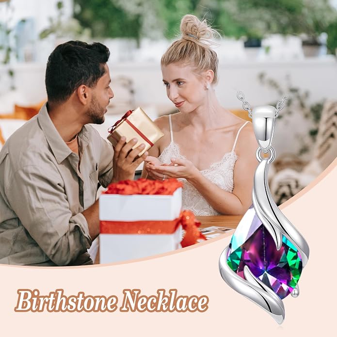 HPQQ Birthstone Necklace for Women 925 Sterling Silver Teardrop Pendant Fine Jewelry Birthday Mothers Day Gifts for Women Mom Her
