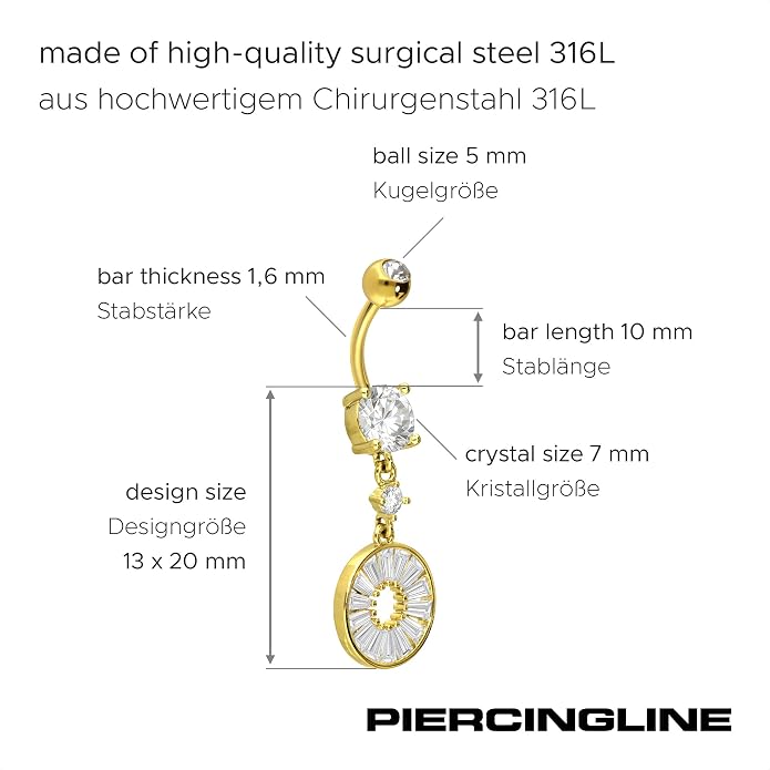 PIERCINGLINE Belly Button Piercing CRYSTAL CIRCLE surgical steel, skin-friendly