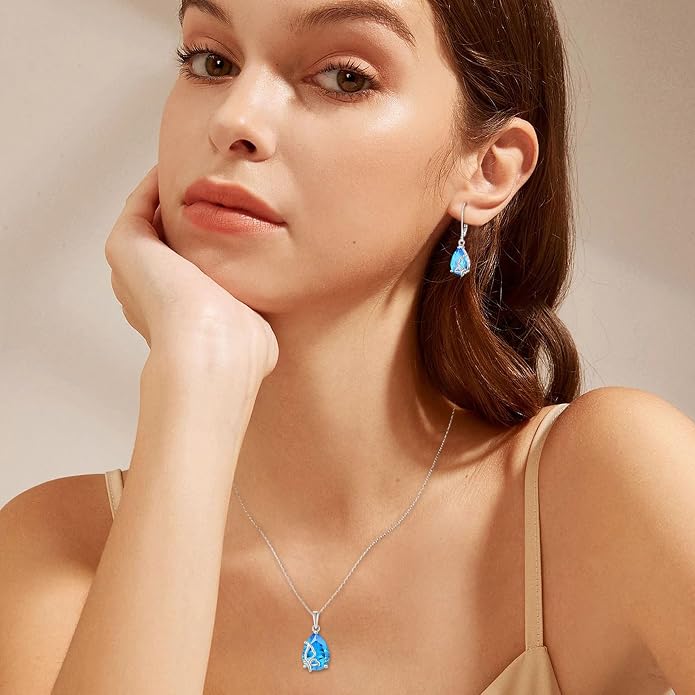 Teardrop Necklace 925 Sterling Silver Butterfly Pendant Necklace Birthstone Jewelry for Women