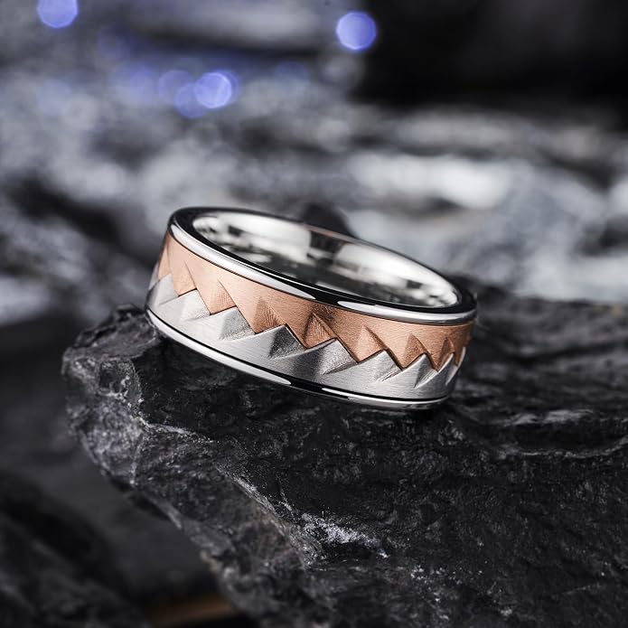 King Will 316L Stainless Steel Men's Wedding Band – 6/8 mm Dual-Tone Wedding Ring Polished Finish with Gold/Black Steel Plating, Fashionable and Durable Stainless Steel Men's Ring Size 7-14