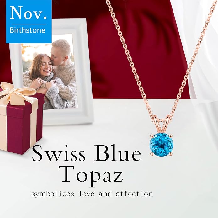 SMILEST Birthstone Necklaces for Women Mom Wife, 1ct Sparkle Round Cut Birthstone Pendant 925 Sterling Silver Necklace Anniversary Birthday Gifts for Women Mom Wife Friend