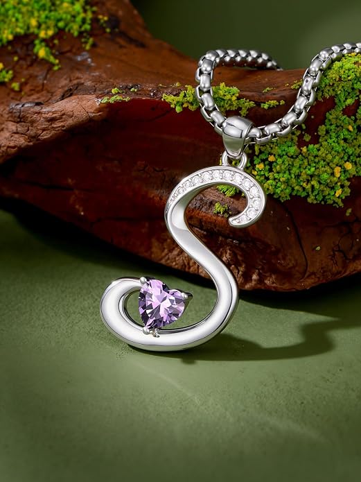 Birthday Gifts for Women Alphabet A to Z Initial Birthstone Pendant Necklaces for Women - 18k White Gold Plated Personalized Name Jewelry Anniversary Graduation Gifts for Wife Her Daughter Girlfriend(with Gift Box)
