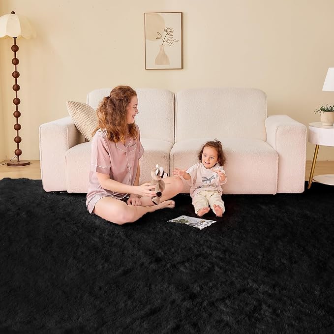 OPPODREAM 8x10 Black Rugs for Bedroom, Ultra-Soft Fluffy Area Rugs for Living Room, 8 x 10 Shag Carpet for Nursery, Kids, Girl, Boy, Baby, Plush, Fuzzy, Shaggy, Cute Home Decor