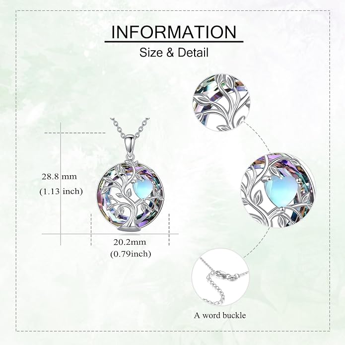 Tree Of Life Birthstone Necklace 925 Sterling Silver Crystal Family Tree Pendant Necklaces Heart Birthstone Jewelry For Women Female Anniversary Birthday Gifts