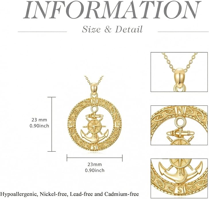 Compass/Sailboat/Lighthouse/Rudder Anchor Necklace for Women 18K Gold Plated Nautical Navy Jewelry Sea Lover Sailor Necklace Mothers Day Gifts for Women Mom Wife