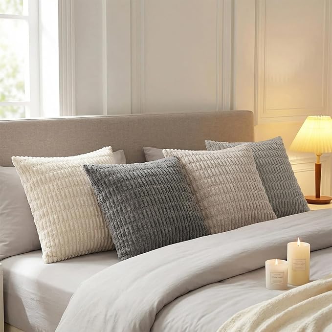 Fancy Homi 4 Packs Decorative Throw Pillow Covers for Living Room Couch Bed, Modern Farmhouse Boho Home Décor Accent Cushion Case, 22" x 22", Grey Series