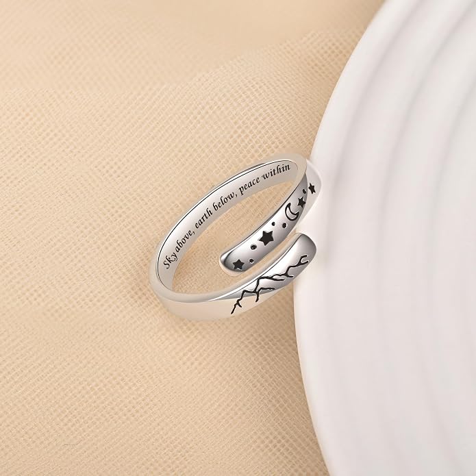 BEILIN 925 Sterling Silver Inspirational Jewelry Rings Adjustable Ring Personality Encouragement Gift for Teens Women