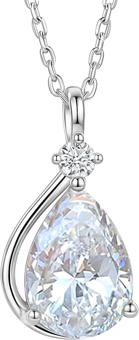ADITA GOLD Birthstone Necklace for Women, 925 Sterling Silver Teardrop Pendant, Simulated Gemstone, Birthstone Jewelry