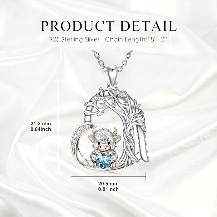 PELOVNY Teddy Bear Necklace for Women 925 Sterling Silver Bear/Highland Cow/Fox/Cat/Axolotl Birthstone Necklace Christmas Birthday Jewelry Gifts for Mom Daughter Wife Sister
