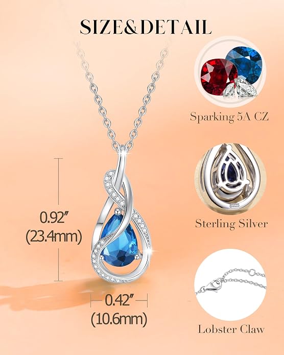 FANCIME TimelessTie Birthstone Necklace for Women White Gold Plated Sterling Silver Ribbon Design Jewelry Knot Pendant Fine Jewelry Gemstone Anniversary Birthday Graduation Mothers Day Gifts for Women Wife Mother Her
