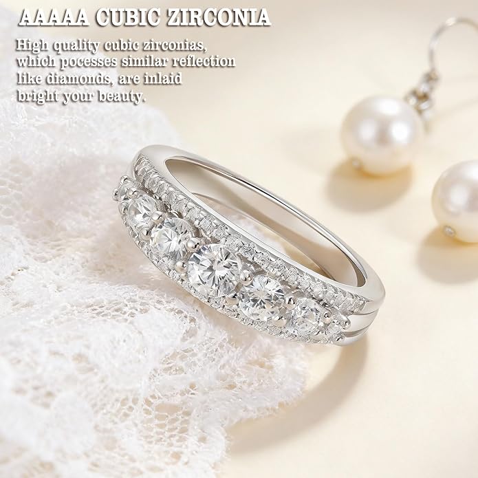 Newshe Jewellery Moissanite Wedding Bands for Women Eternity Ring 925 Sterling Silver Engagement Anniversary Stacking Size