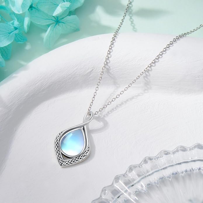 PELOVNY Celtic Knot Necklaces for Women 925 Sterling Silver Gemstone/Birthstone Teardrop Infinity Necklace Irish Celtic Pendant Jewelry Gifts for Mom Daughter Wife