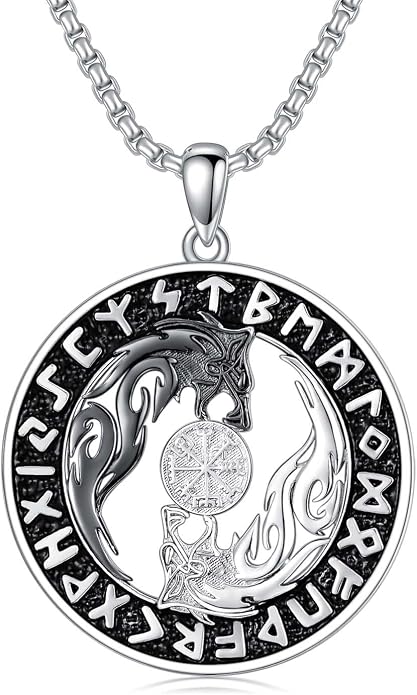 Viking Necklace for Men 925 Sterling Silver Viking Wolf/Thors Hammer/Vegvisir/Tree of Life/Compass Pendant Norse Necklace Amulet Talisman Christmas Gifts for Him Her