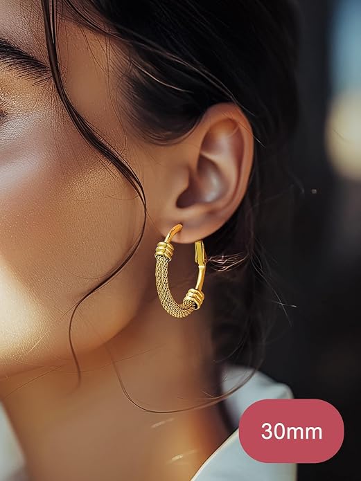 FOCALOOK 14K Gold Plated Hoop Earrings, Lightweight Hypoallergenic Large Stainless Steel Black Hoops Earrings for Women 20/30/40/50/60/70/80mm