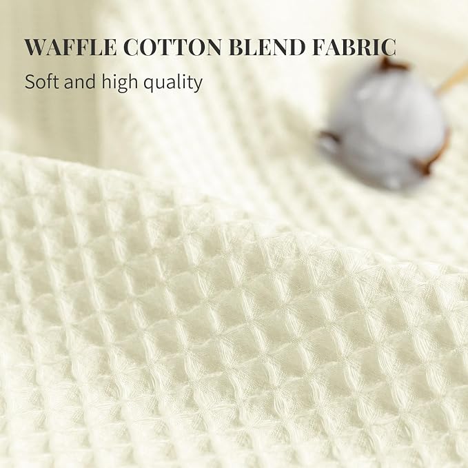 River Dream Cotton Blend Fabric Shower Curtain Set with Liner, Cream, 71x86 | Waffle Weave, No Hook Needed, with Snap in Replacement Liner, Top Sheer Window, Hotel Quality for Bathroom, Extra Long
