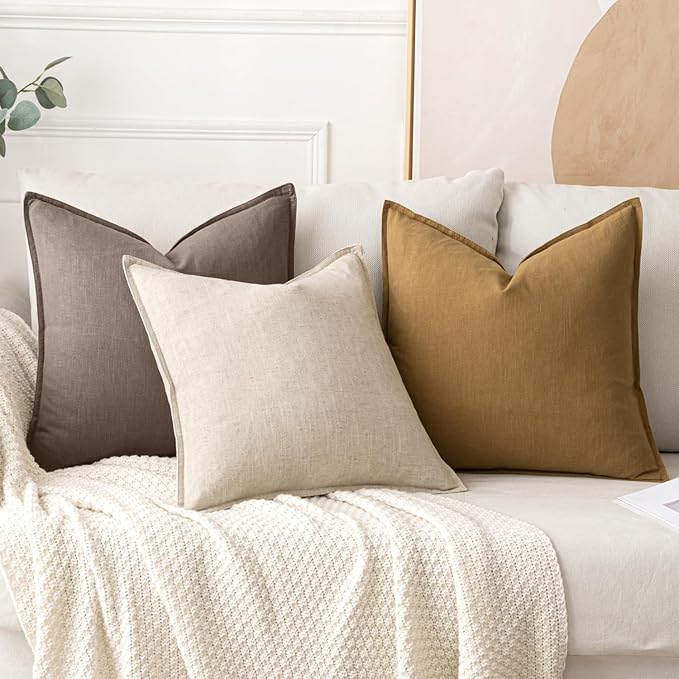MIULEE Decorative Linen Pillow Covers 20x20 Inch Malt Ball | Boho Farmhouse Fall Autumn Couch Throw Pillows for Bed, Pack of 2 Accent Modern Pillowcases, Sofa Livingroom Home Decor