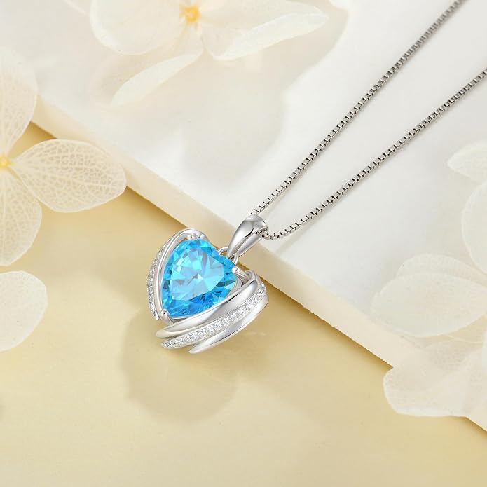 Birthstone Heart Necklace for Women, Infinity Love Heart Birthstone Crystal Charm, 925 Sterling Silver Zirconia Necklace for Mother's Day for your mother and jewelry for your beloved ones on anniversaries