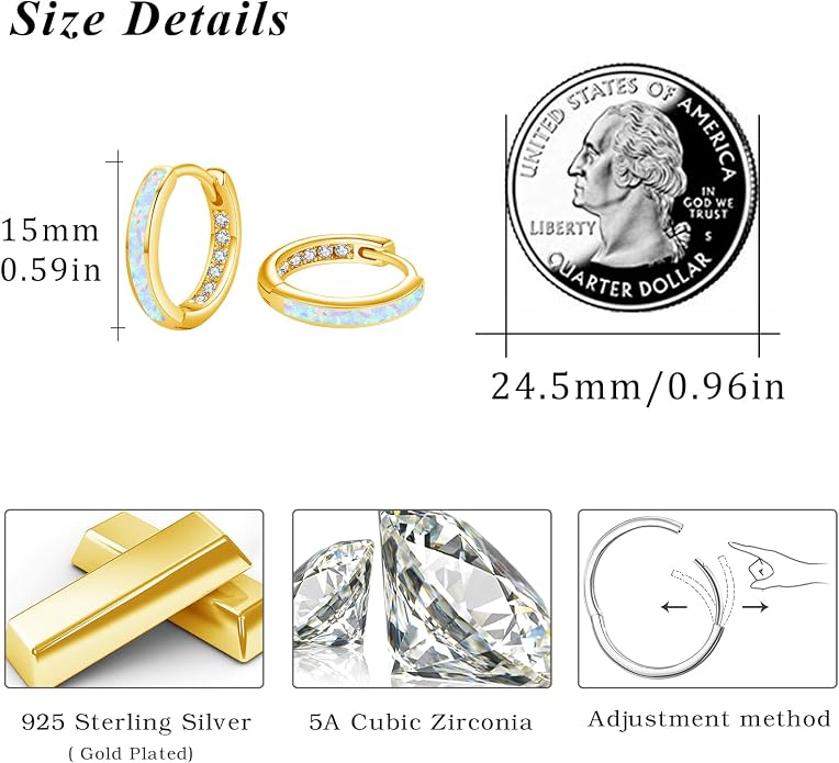 MEDWISE Mothers Day Gifts for Mom Multi Colored Opal Hoop Earrings for Women 925 Sterling Silver Huggie Hoop Earrings Jewelry Gift for Women Daughter Wife Mom Friends