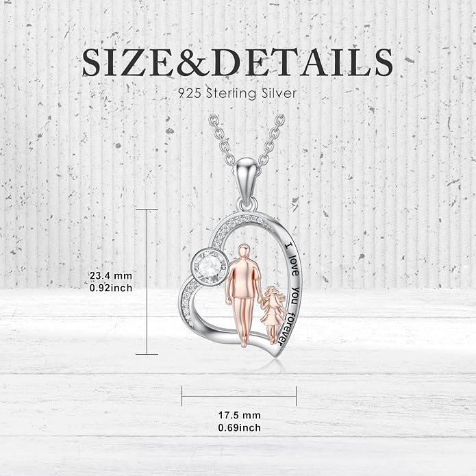 PROESS S925 Sterling Silver Daughter Heart Pendant Necklace from Dad Mom I Love You Forever Jewelry