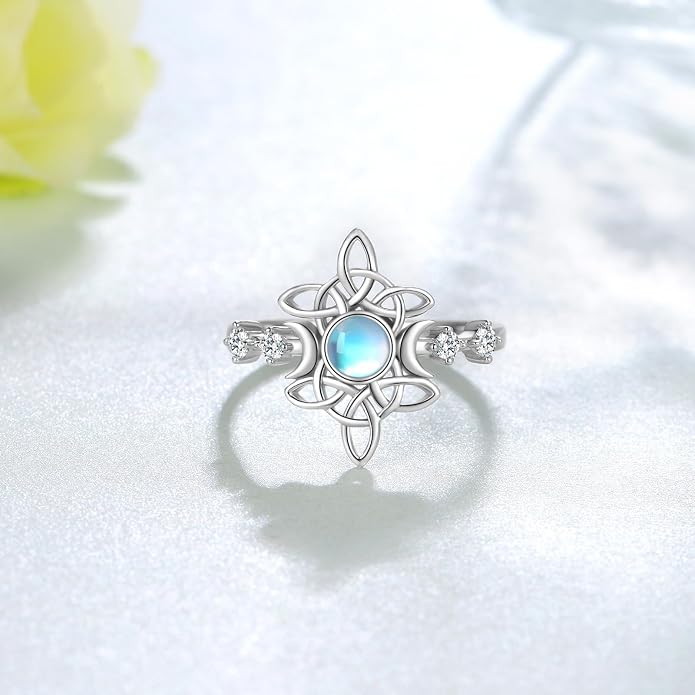 Witches Knot Ring 925 Sterling Silver Witch Rings Good Luck Irish Pagan Celtic Knot Wiccan Jewelry Gifts for Women