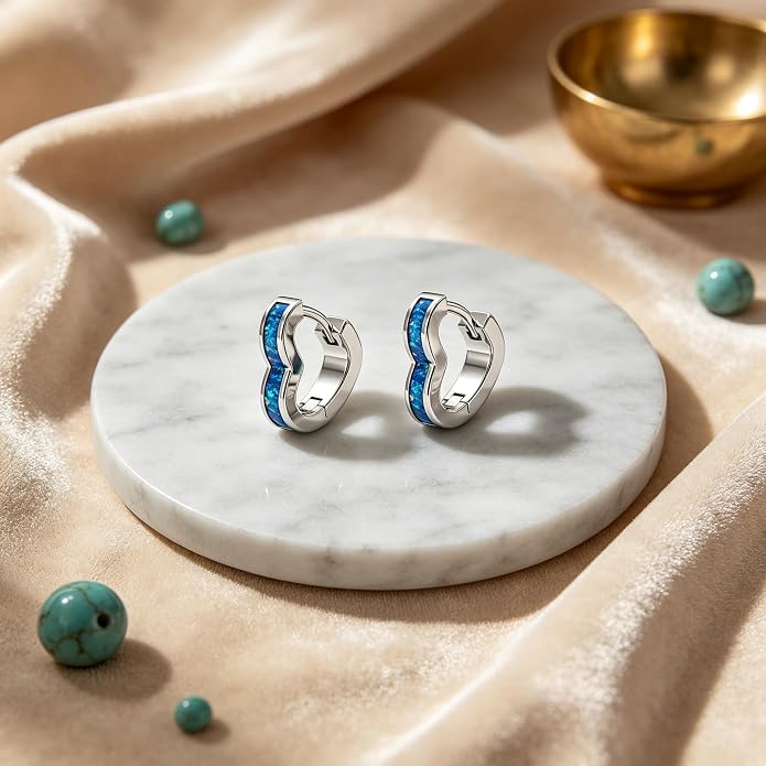 Opal/Turquoise Huggie Earrings 925 Sterling Silver Opal/Turquoise Small Animal Huggie Hoop Earrings Animal Huggies Earring Jewelry Gifts for Women Mom Her