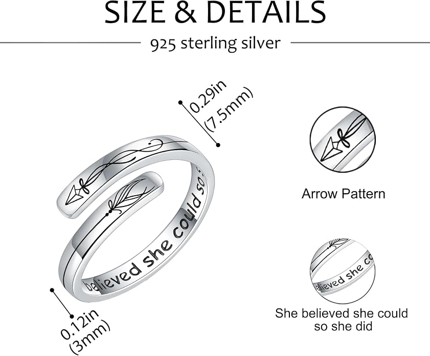 925 Sterling Silver Inspirational Rings for Women Hope Rings Encouragement Jewelry