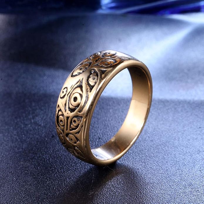Men's Stainless Steel Eye of God Ring Band All Seeing Eye Spinner Rings Black Silver Vintage Jewelry Size 5 to 14