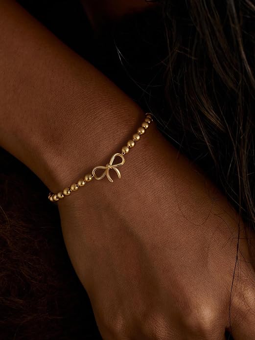 Charm Bracelet for Women Gold Trendy Non Tarnish Sideways 14K Gold Plated Simple Dainty Chain Jewelry Gift