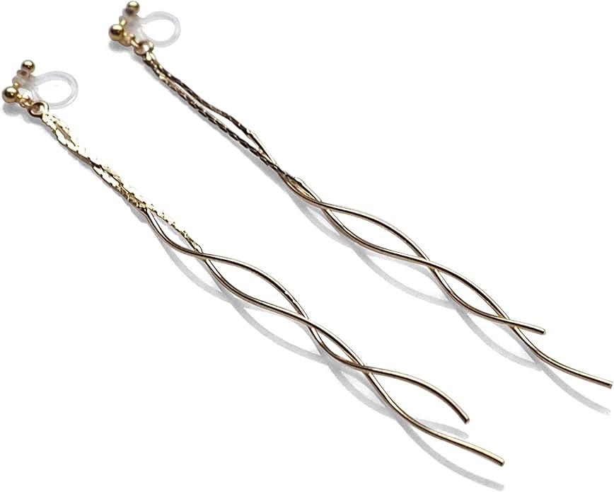 Comfortable Stick Invisible Clip On Earrings Gold Dangle Long Waved Threader Bar Clip-On Non Pierced Earrings Silver For Women,…