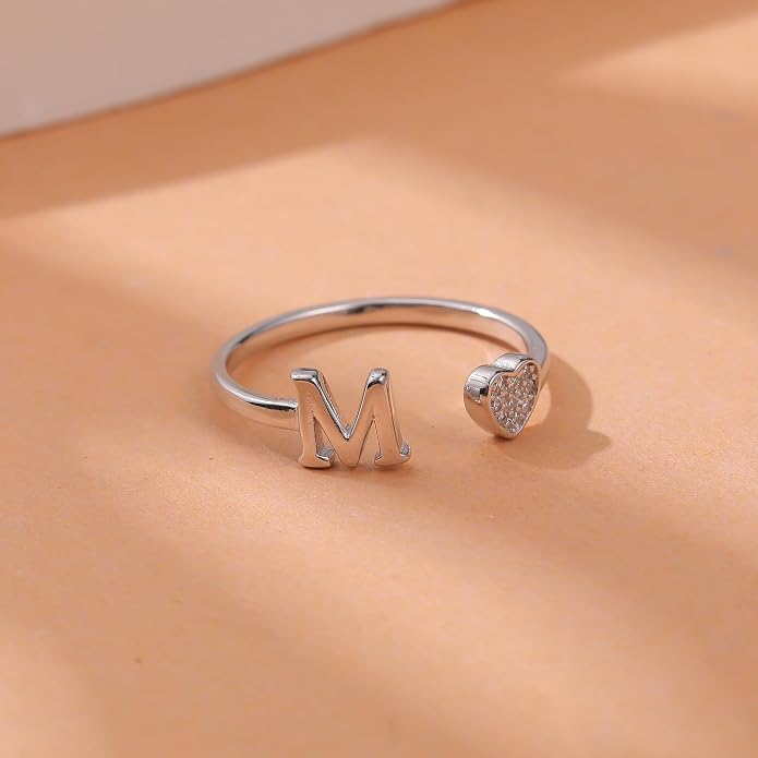 LOVECOM Initial Heart Rings for Women 925 Sterling Silver Gold Adjustable Letter Name Ring Non Tarnish Trendy Stuff Alphabet Letter CZ Stackable Ring Jewelry Gifts for Mom Daughter Sister