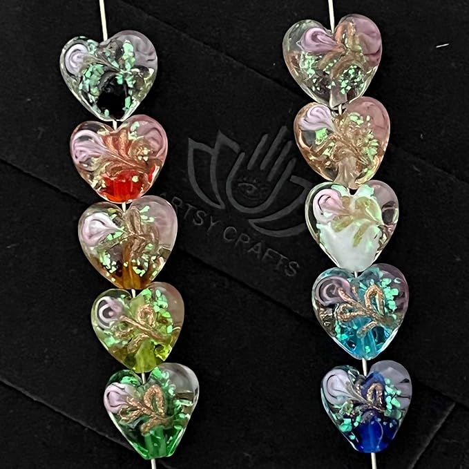 Artsy Crafts 20 Pcs Assorted Glow in The Dark Firefly Beads 12mm European Lampwork Luminous Glass Beads for Jewelry Making Charm Bracelet Necklace Earrings Crafts (Heart - Mix)