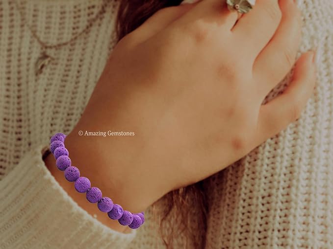 Amazing Gemstone Purple Lava Bracelet, Gifts for Men & Women - Protection Healing Crystal Bracelet - 8mm Gemstone Beaded Adjustable Bracelet, Pulseras para Hombres Mujer Stocking Stuffers