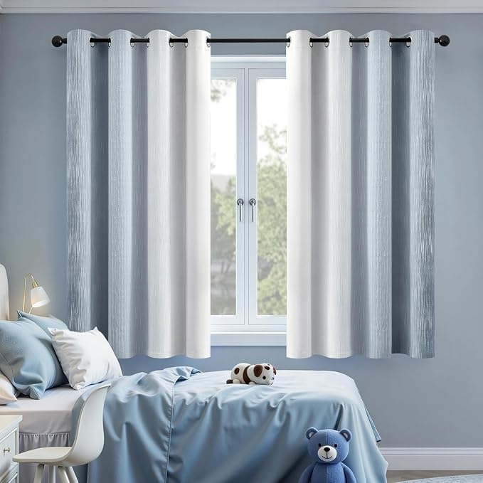 MIULEE Chambray Blue and Greyish White Ombre Blackout Curtains, Full Room Darkening Thermal Insulated 63 Inches Long Drapes for Bedroom/Living Room Grommet Window Treatments Modern 52Wx63L, Set of 2