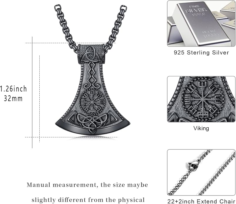Viking Necklace for Men 925 Sterling Silver Viking Norse Pagan Jewelry Gifts for Women