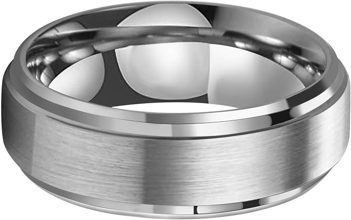 CROWNAL 6mm 8mm 10mm Tungsten Wedding Band Ring Men Women Polished Beveled Edge Matte Brushed Finish Center Silver/Rose Gold Tone Comfort Fit Size 5 to 17
