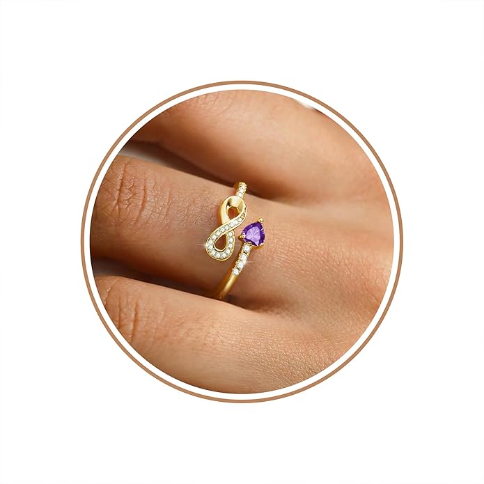 Btysun Mothers Day Gifts, Birthday Gifts for Women Non Tarnish Gold Rings Adjustable 1-12 Birthstone Rings Birthday Gift for Wife Mom Stocking Stuffers Promise Ring Anniversary Wedding Jewelry