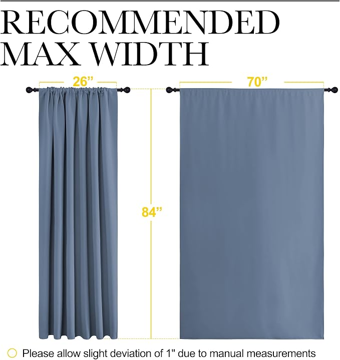 NICETOWN Living Room Curtains, Blackout Curtain Panels, Window Treatment Energy Saving Thermal Insulated Solid Rod Pocket Blackout Drapes/Draperies (Stone Blue, 1 Pair, 70 by 84-inch)