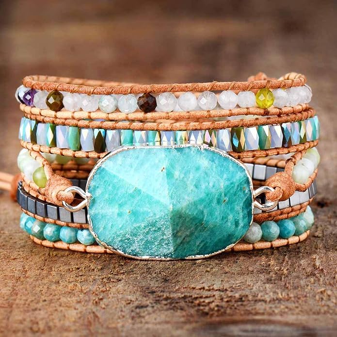 Boho Wrap Bracelet for Women, Handmade Natural Imperial Jasper Multi-Layer Stone Beaded Bracelet, Bohemian Healing Crystal Stone Jewelry Gifts