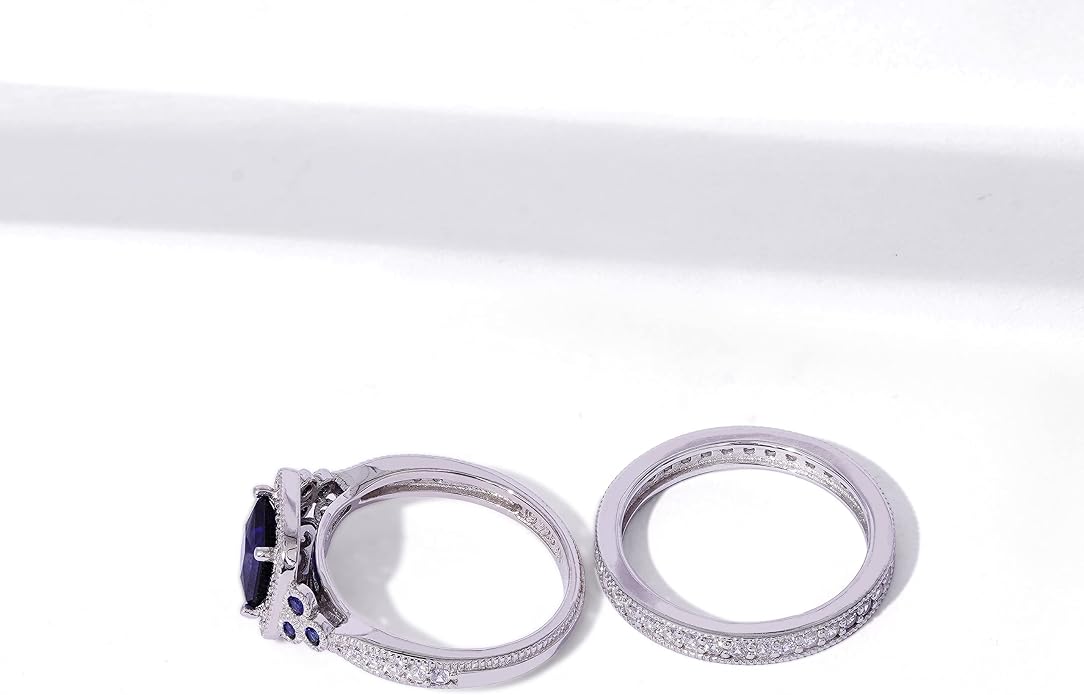 Amazon Essentials Platinum or Gold Plated Sterling Silver Antique Ring set with Asscher-Cut Infinite Elements Cubic Zirconia