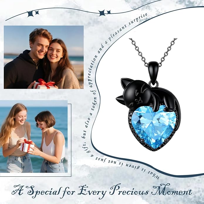 Cat Necklace Sterling Silver Cat Zircon Pendant Gothic Jewelry for Women Animal Lovers Gifts